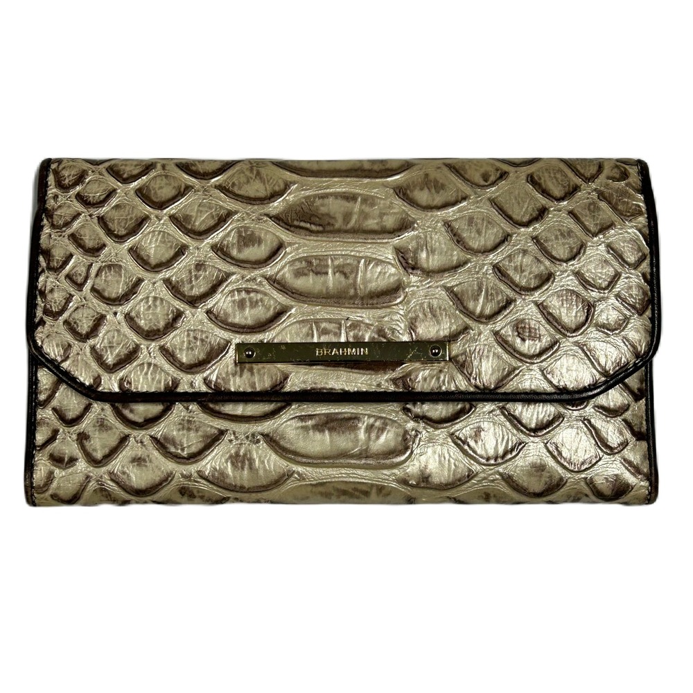 Brahmin Ady Leather Wallet Trifold fold Croc Alligator Embossed Checkbook Luxury